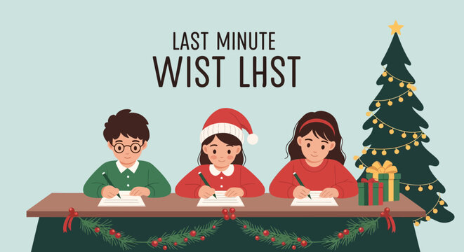 Children frantically writing last minute school assignments with focused expressions