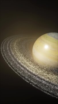 Rotating Saturn Planet with Rings in Deep Space