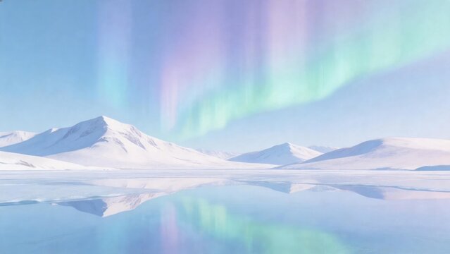 Snowy mountains with aurora in sky