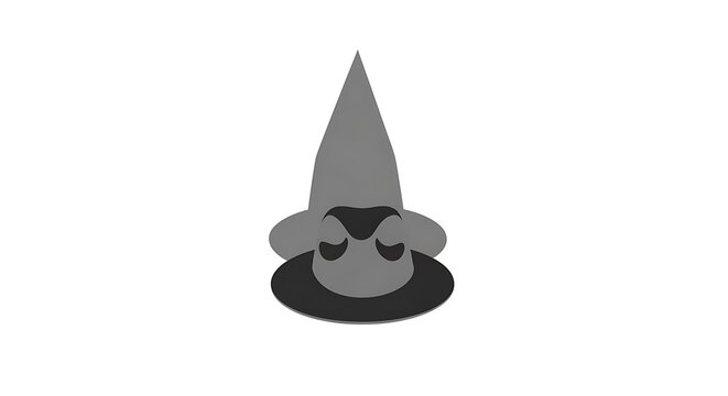 Abstract gray shape with pointy top, two bulbous elements, and a black circle, centered on white