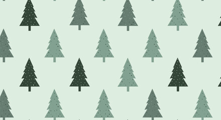 Obraz premium Simple and minimalist pattern showing rows of various green pine trees on a soft light green background for winter themes.