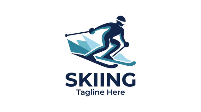 A dynamic skiing logo showcases a skier in motion, perfect for winter sports brands, ski resorts, or adventure companies focused on snow activities.