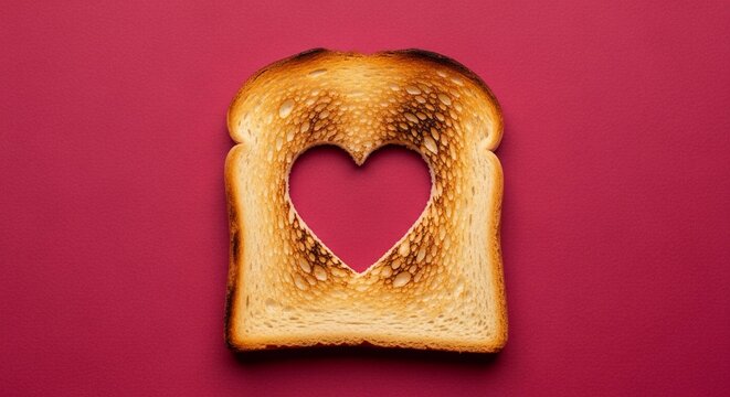 Toasted slice of white bread with a heart shaped hole