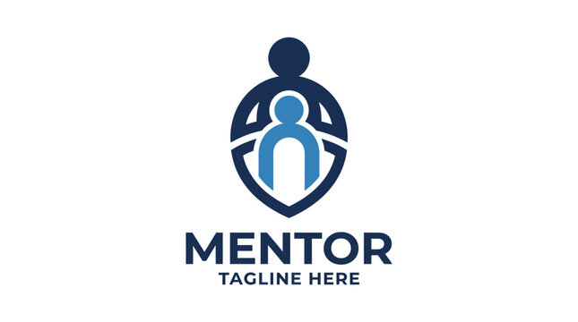 An emblem design featuring two stylized figures representing mentorship, emphasizing guidance, support, and the importance of personal and professional growth.