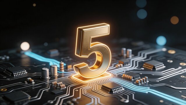 Golden number five on circuit board