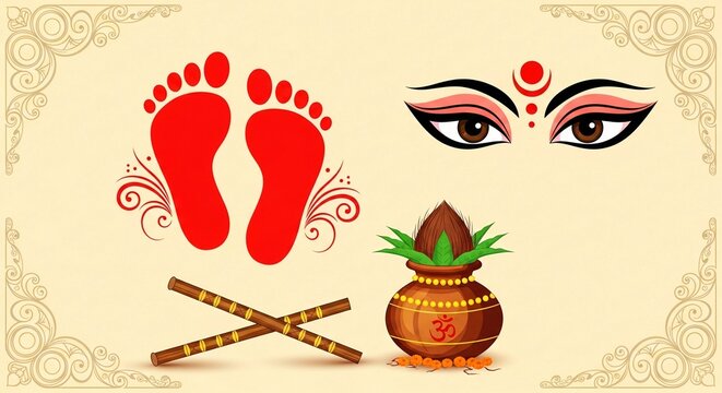 Traditional cultural elements representing the auspicious hindu festival of navratri celebration
