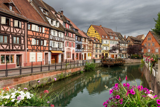 Colourful half-timbered houses at the Quai de la Poissonnerie at the river Lauch in Colmar, Alsace, France.