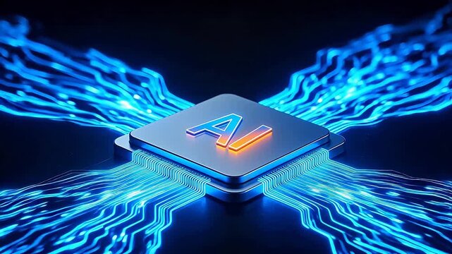 AI chip with glowing circuit lines