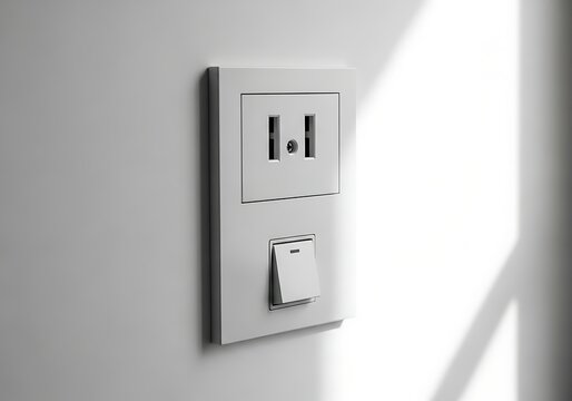 White electrical socket with switch on wall outlet