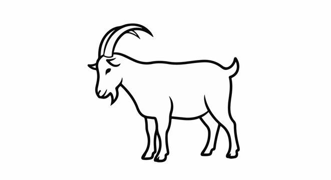 A simplified outline drawing of a goat with curved horns and a beard