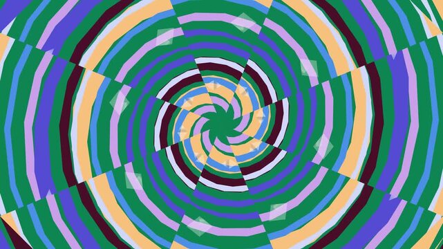 Vibrant colorful spiral pattern swirls outward in shades of blue green and orange hues