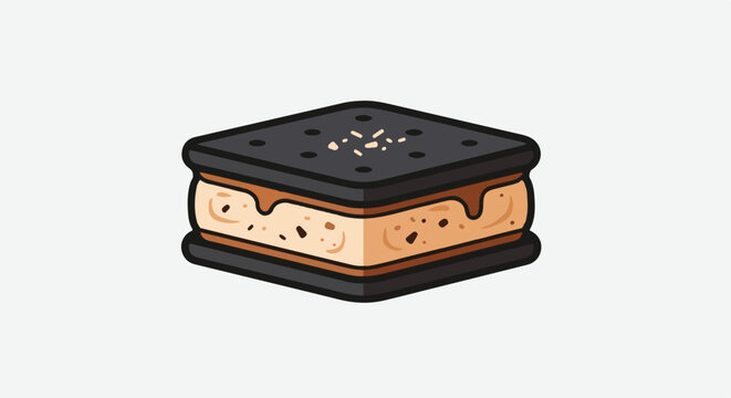 A square cookie sandwich with creamy filling and drizzle