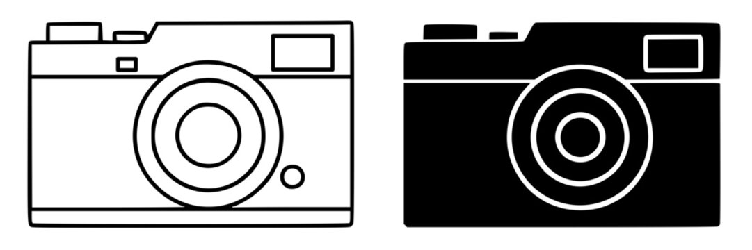 Vintage camera minimalist icon in outline and silhouette design