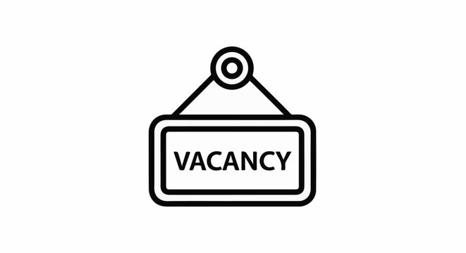 A simple, bold line art illustration of a hanging vacancy sign
