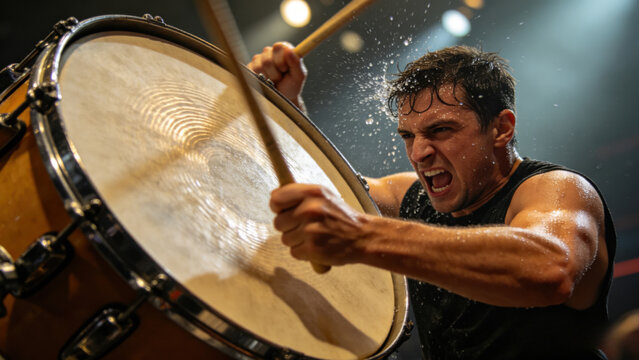 Bass drum beaten by passionate fan