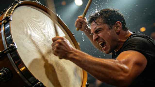 Bass drum beaten by passionate fan