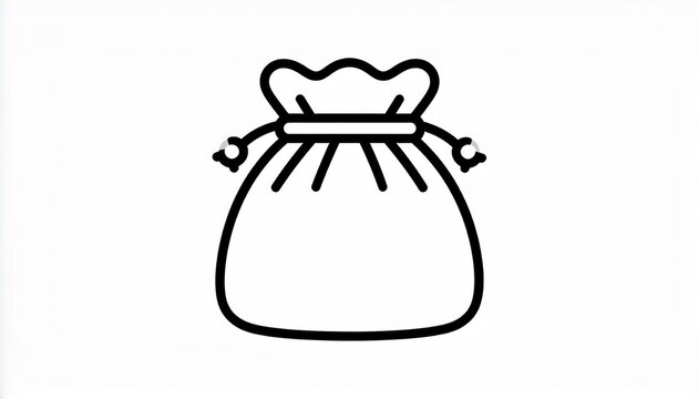 Simple outline drawing of a drawstring bag, perfect for representing gifts, storage, or casual accessories in designs