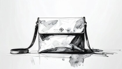 Abstract watercolor painting of a stylish messenger bag with a unique watercolor splash effect