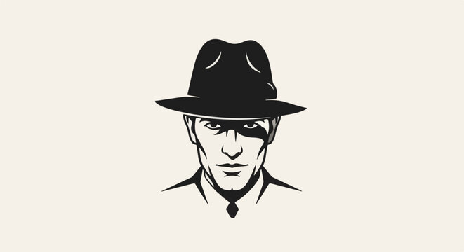 A stern man in a fedora, with dramatic shadows cast across his face