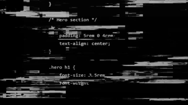 Black and white digital glitch code overlay. Digital glitch binary code background