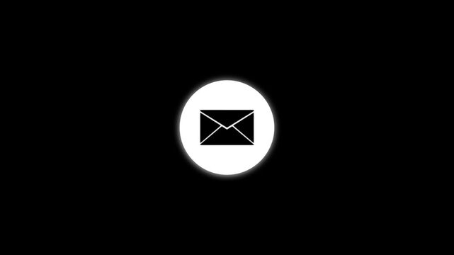 Animated glowing white email envelope icon shrinking on black background