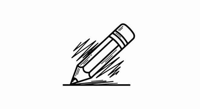 A simple line drawing of a pencil creating scribbled marks