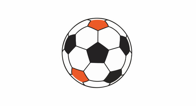 A simple drawing of a soccer ball with black and orange panels on white