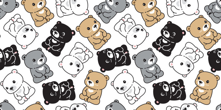 bear seamless pattern polar bear sitting cartoon vector doodle teddy tile background gift wrapping paper scarf isolated repeat wallpaper illustration design