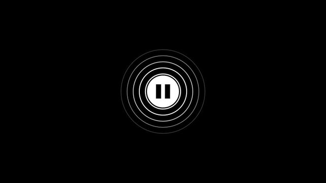 Minimalistic pause button animation on black background concentric circles radiating from center minimalistic animation