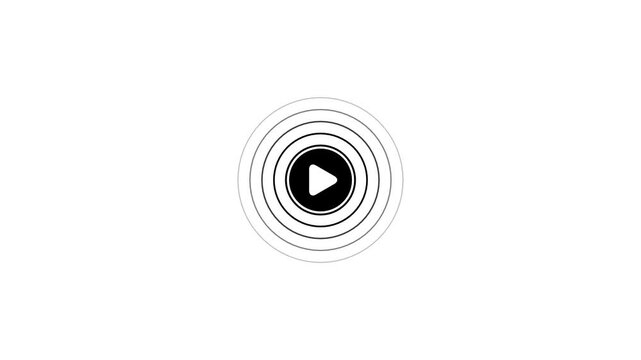 Abstract minimalist concentric circle with play button in black and white dynamic animation effects for modern multimedia presentations and u i