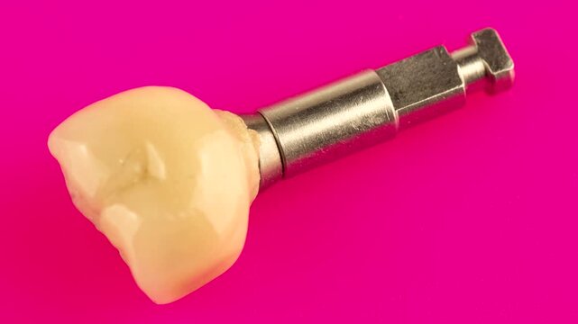 ceramic dental crown for fixation on a dental implant isolation pink background