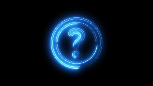 Glowing Blue Question Mark Symbol in Neon Circle on Black Background for Infographics and Presentations
