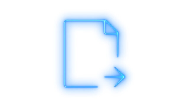 Glowing neon file export or document share icon isolated on transparent background. Data transfer. Send file. Outgoing document. Digital sharing.