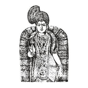 Traditional Black and White Illustration of Lord amman with Lotus