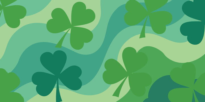 Seamless clover leaf pattern vector with layered green tones and organic flowing background, creating a modern decorative texture ideal for textiles, packaging, branding, and seasonal designs.