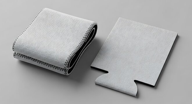 Blank light grey neoprene foam beer can cooler sleeves for branding and promotional design mockups. koozie mockup