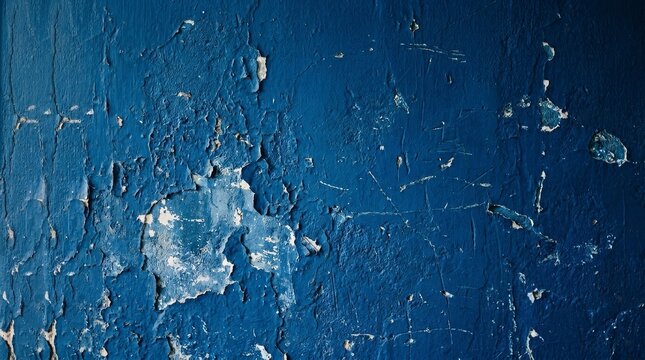Peeling blue paint on an old textured wall surface