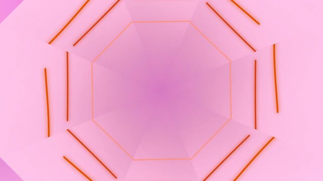 Geometric shapes form a vibrant pink and orange abstract design on a flat surface