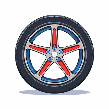 Illustration of a Car Wheel with Red and Blue Accents