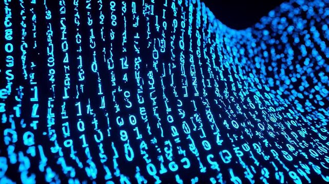 Binary code wave on dark background