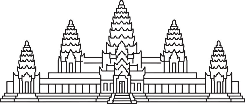 Angkor Wat temple icon minimalist line art vector Khmer architecture silhouette Cambodia landmark