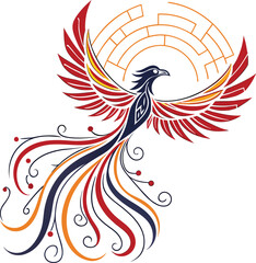 Fototapeta premium Phoenix bird, mythical creature, colorful illustration, vector graphic