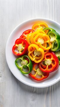Colorful sliced pimiento on a white plate