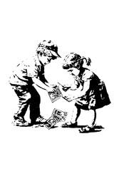 Fototapeta premium black and white chilld cartoon illustration