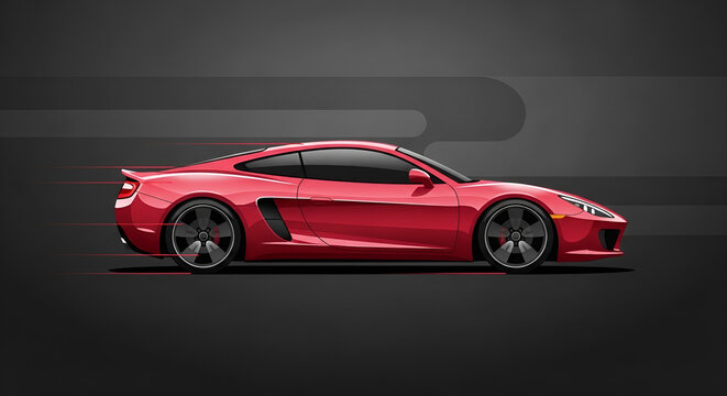 Red sports car illustration in motion on dark background