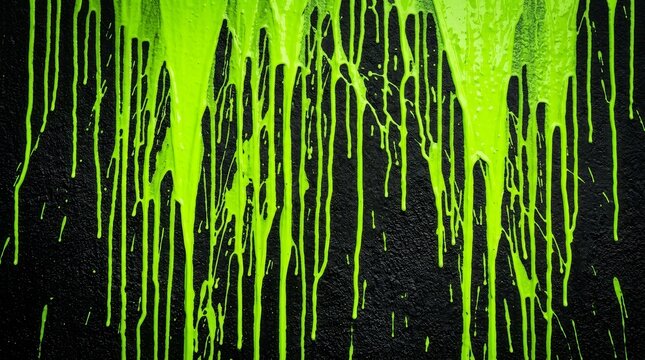 Bright Neon Green Dripping Paint on Black Surface