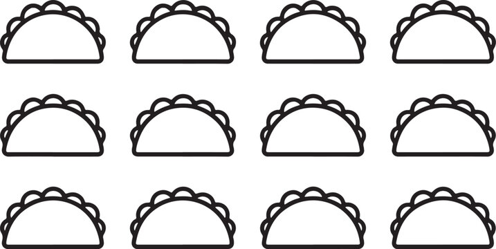 Taco Icons Set Black Outline Mexican Food Vector Clipart vector design on transparent background.