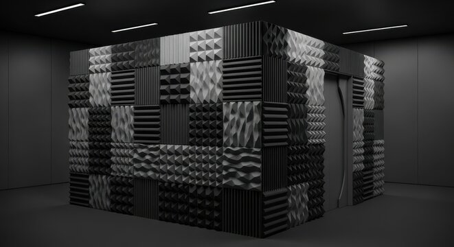 Intricately Textured Acoustic Sound Dampening Wall Panels Creating a Modern Geometric Interior Design