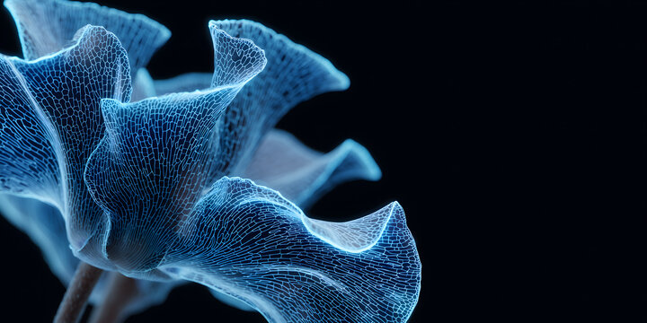 Cyclamen close-up formed by blue light particles