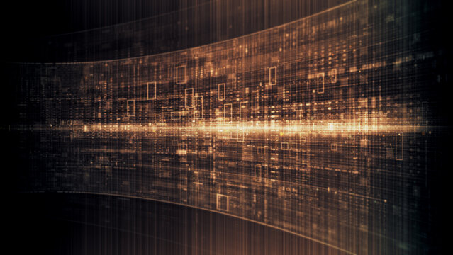 Futuristic screen display matrix, hi-tech digital data telemetry with encrypted numbers, display dynamic background for computer desktop screen display format